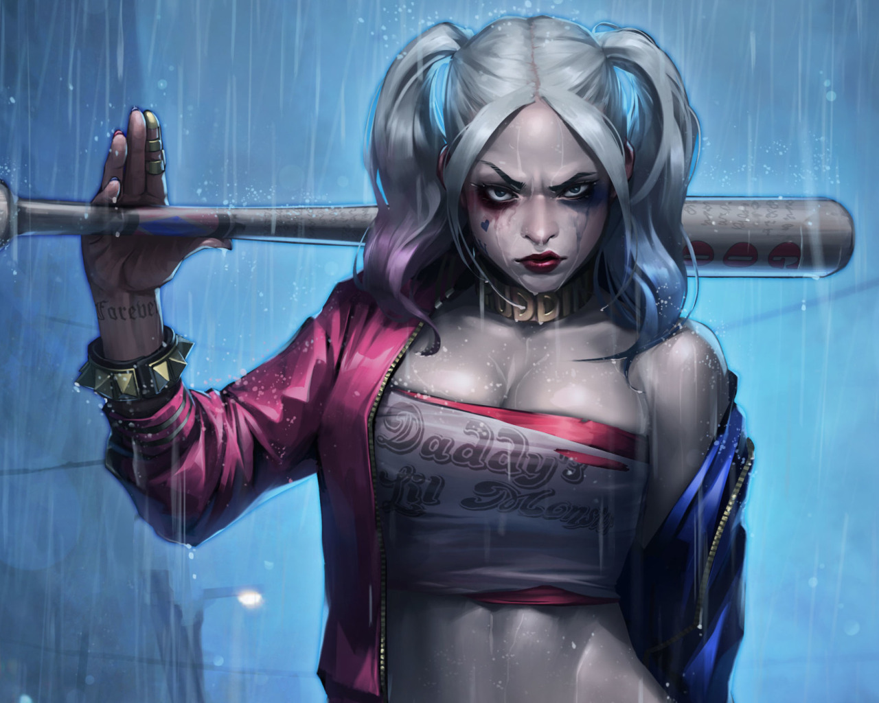 Скачать обои дождь, бита, Harley Quinn, Suicide Squad, Margo Robbie, Отряд  Самоубийц, раздел фильмы в разрешении 1280x1024