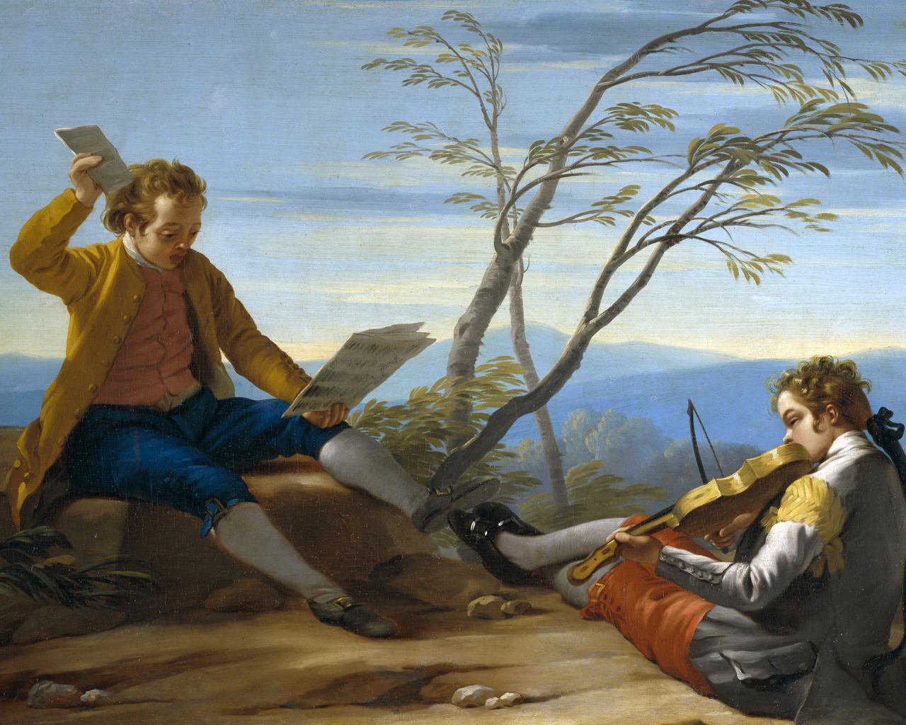 ноты, скрипка, картина, жанровая, Jose del Castillo, Два Музыцирующих Мальчика