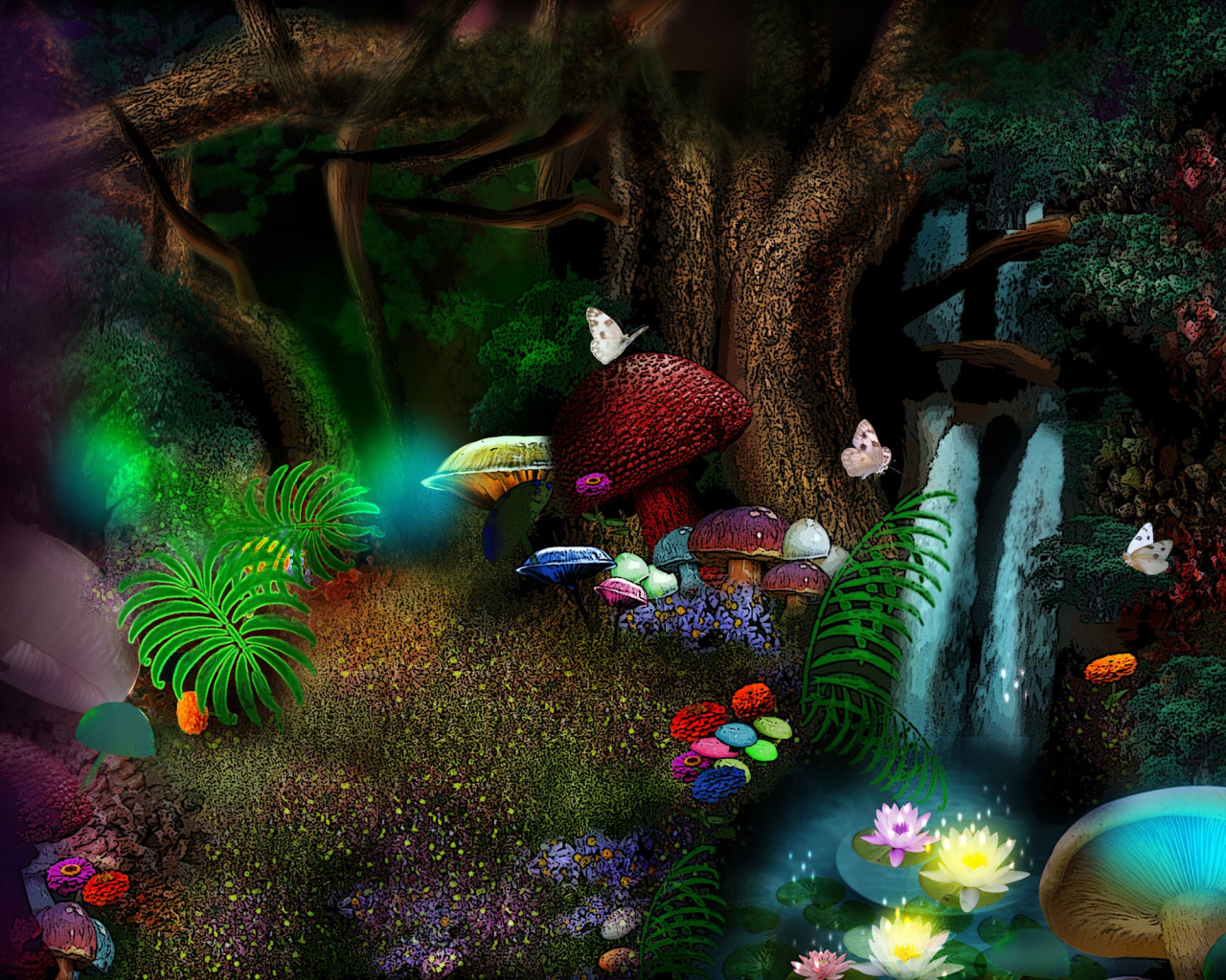 Развлечение сказочный лес. Волшебный лес. Волшебная природа. Сказочные грибы и цветы. Фон для ноута Волшебный.