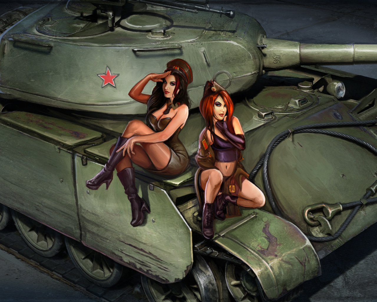 Скачать обои девушки, рисунок, арт, танк, советский, средний, World of  Tanks, танкистки, раздел игры в разрешении 1280x1024