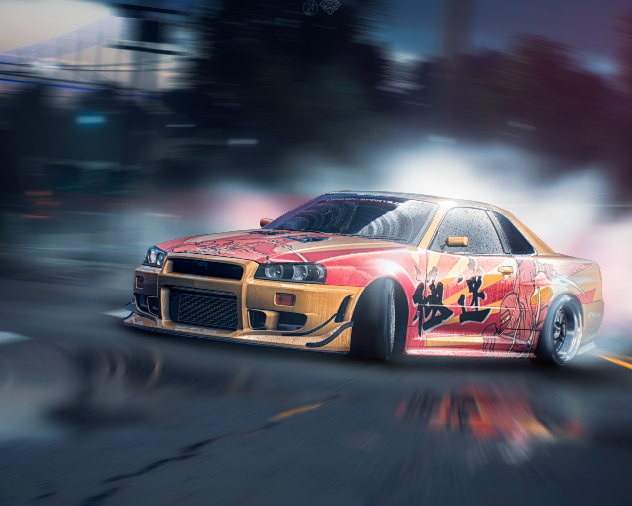 Скачать обои дрифт, Nissan, GT-R, drift, tuning, Skyline, R34, Need For  Speed, раздел игры в разрешении 1280x1024