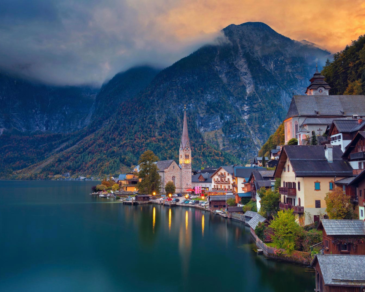 Австрия Халльштатт горы озеро Lake Hallstatt Альпы