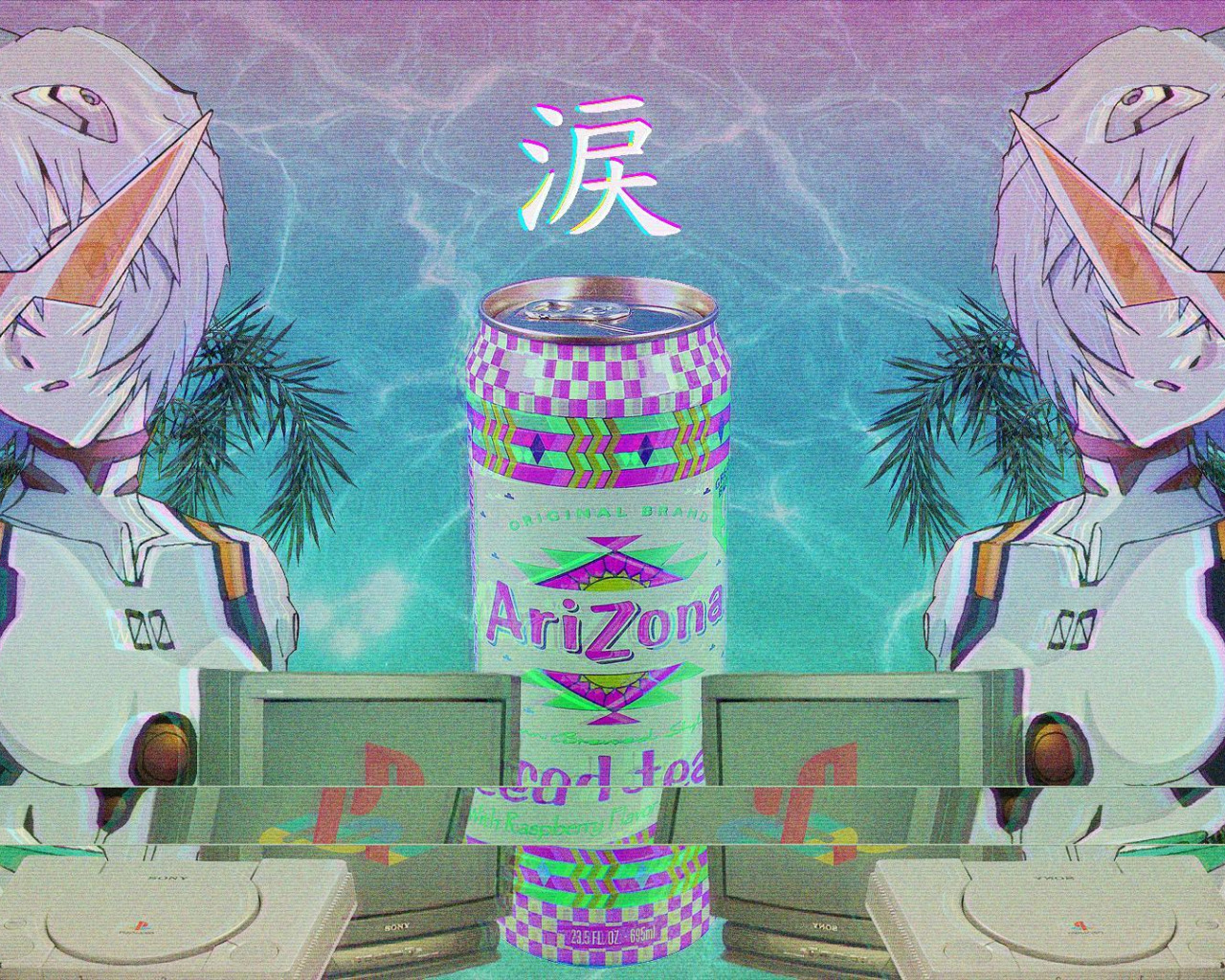 Скачать обои аниме, sad, китайский, Vaporwave, Glitch, Chine, раздел прочее  в разрешении 1280x1024