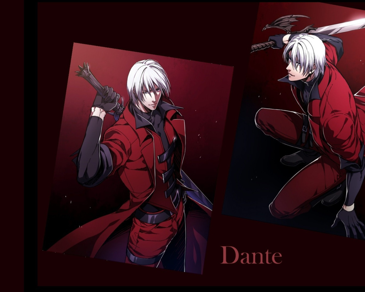 Скачать обои меч, парень, убийца, Dante, седой, красный плащ, крутой, Devil  May Cry, раздел сёнэн в разрешении 1280x1024