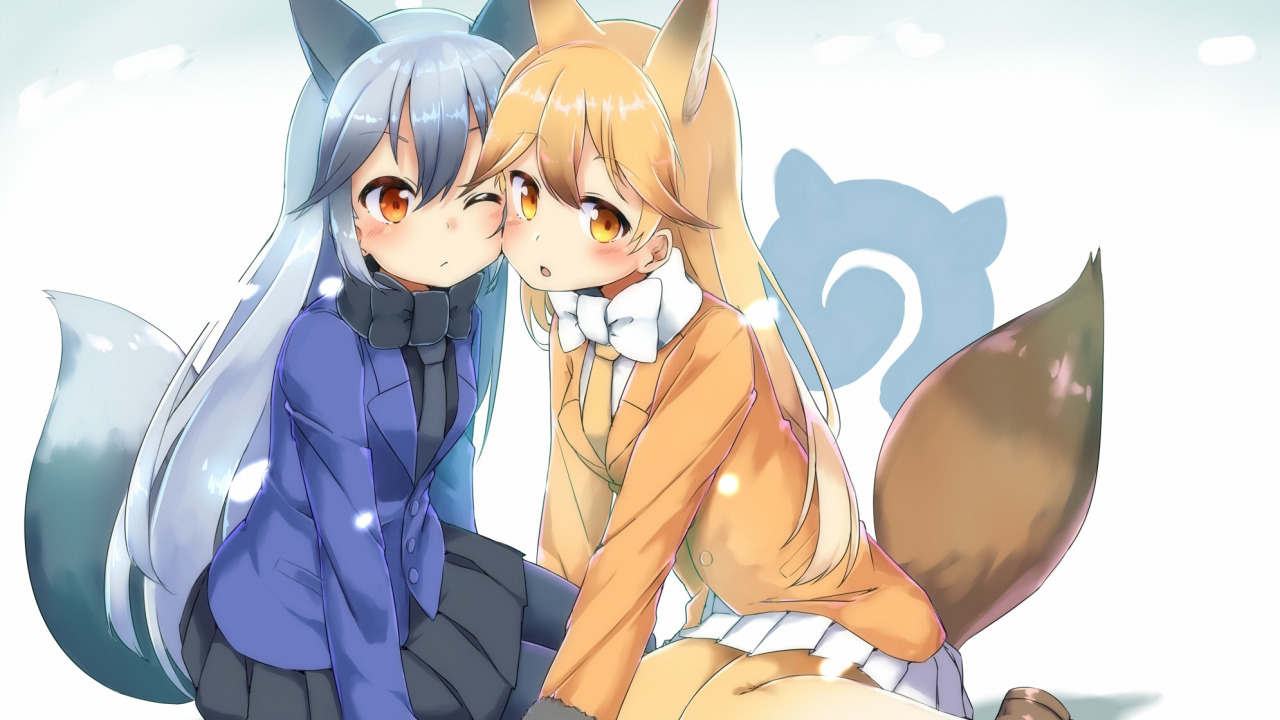 Скачать обои девочки, аниме, арт, вдвоём, Kemono Friends, раздел прочее в  разрешении 1280x720