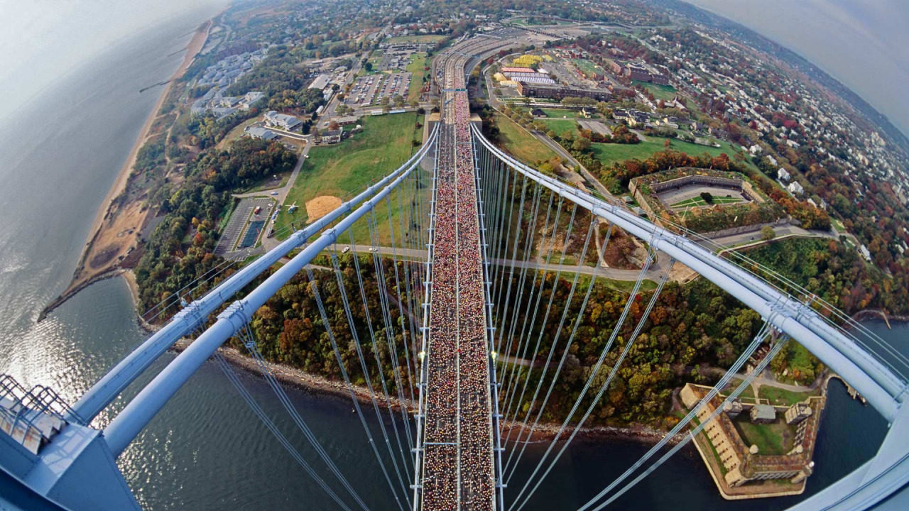 мост, Нью-Йорк, панорама, США, Веррацано-Нарроус
