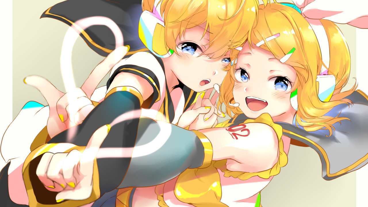 Скачать обои мальчик, девочка, сердечко, Kagamine Rin, Kagamine Len,  Vocaloids, раздел арт в разрешении 1280x720