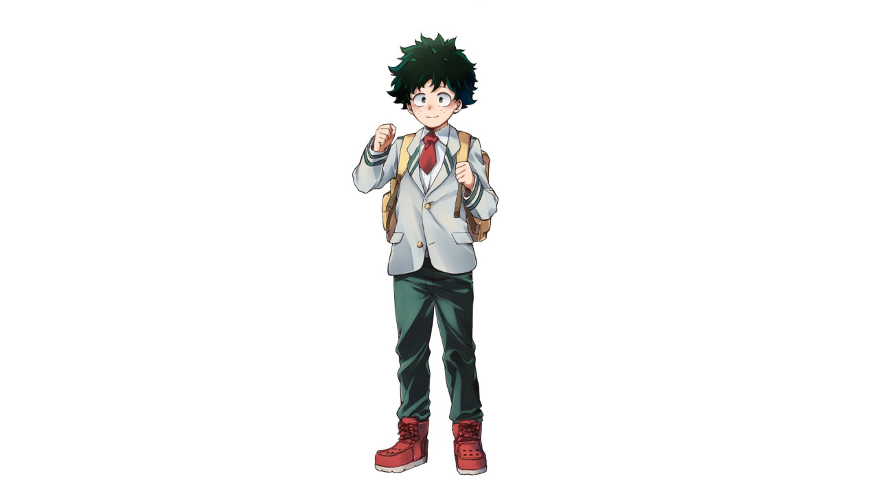 Скачать обои белый фон, форма, My Hero Academia, Boku No Hero Academia,  Мидория Изуку, Midoriya Izuku, Моя Геройская Академия, раздел сёнэн в  разрешении 1280x720