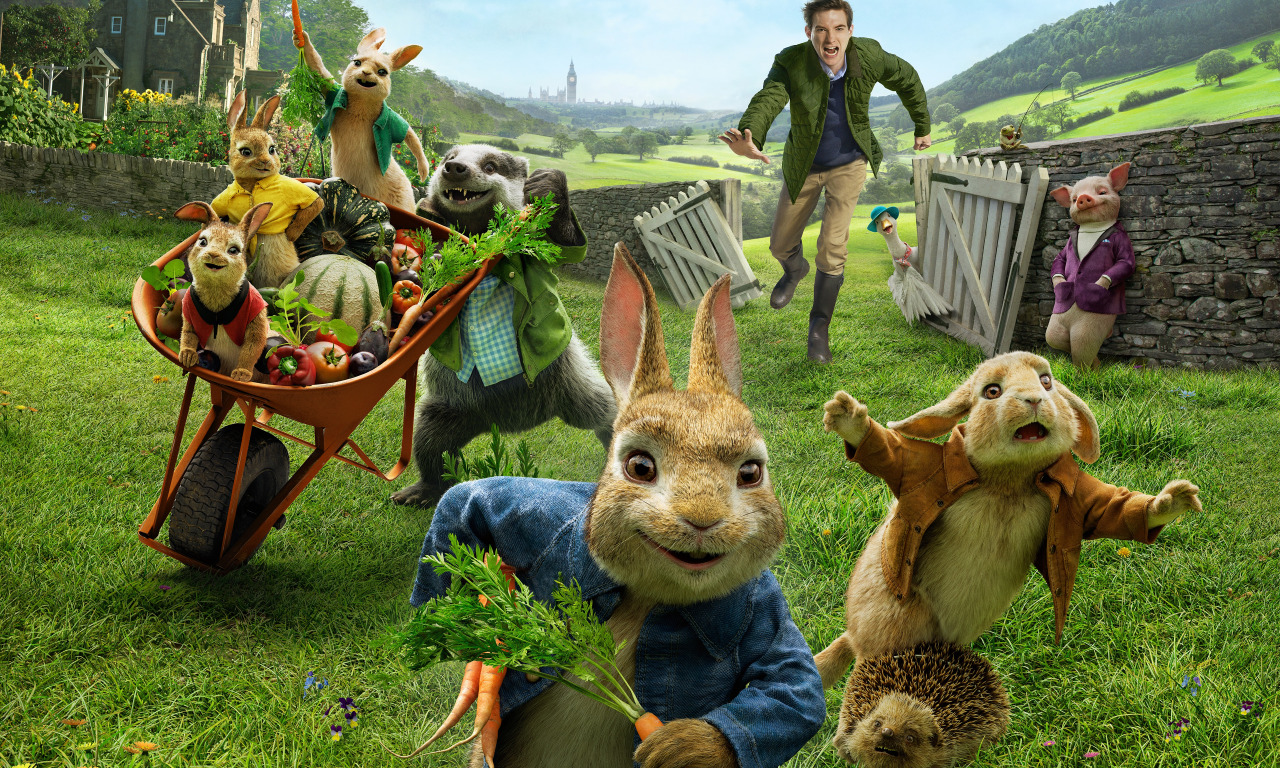 Скачать обои мультфильм, кролики, свинья, парень, Peter Rabbit, Кролик  Питер, раздел фильмы в разрешении 1280x768