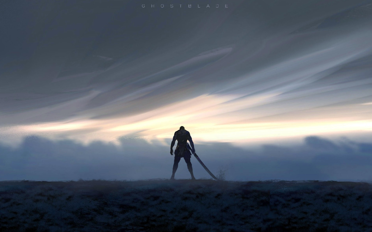 Скачать обои sword, fantasy, sky, weapon, clouds, men, digital art ...