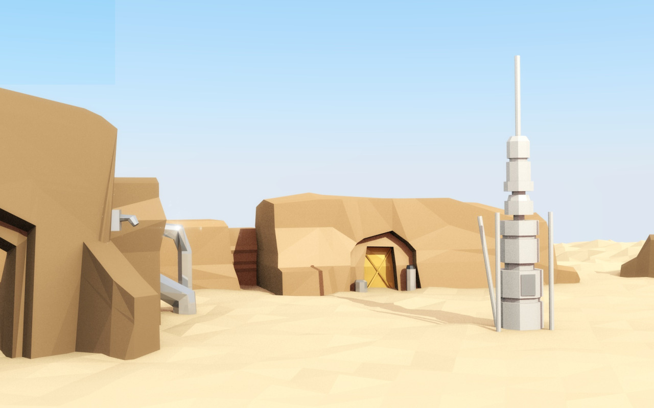 Скачать обои песок, дома, звездные войны, star wars, татуин, эпизод 1,  Tatooine, low poly, раздел разное в разрешении 1280x800