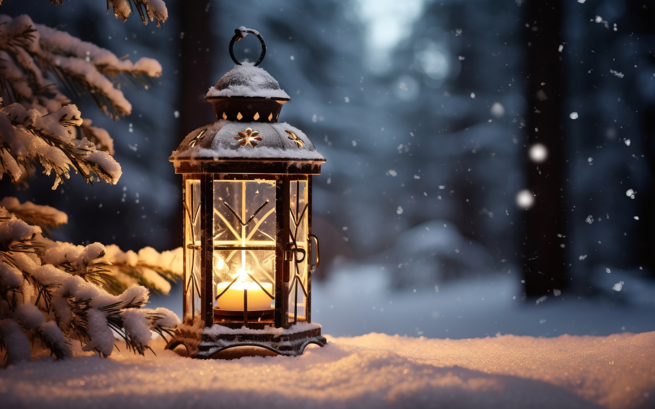 зима, снег, украшения, ночь, новый год, Рождество, фонари, light