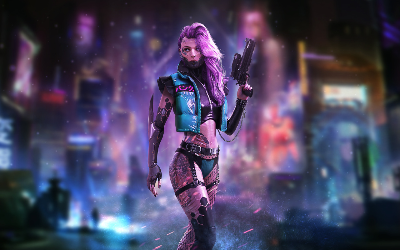 Cyberpunk 2077 город неон