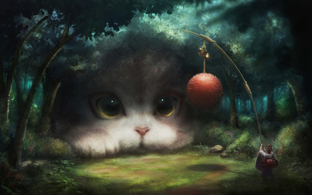 Скачать обои girl, fantasy, game, forest, eyes, Cat, clear, animal, раздел  арт в разрешении 1280x800