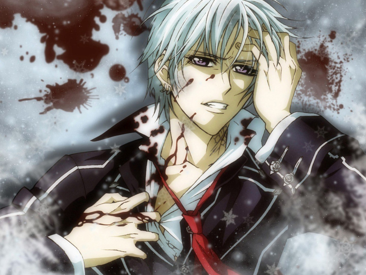 Скачать обои кровь, Аниме, Vampire Knight, снег., Рыцарь вампир, Kiryu  zero, раздел сэйнэн в разрешении 1280x960