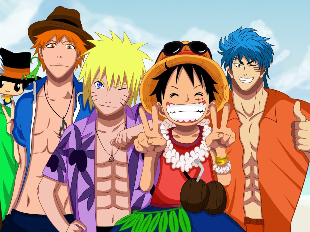 Скачать обои game, Bleach, Naruto, One Piece, pirate, anime, crossover,  Reborn, раздел сёнэн в разрешении 1280x960