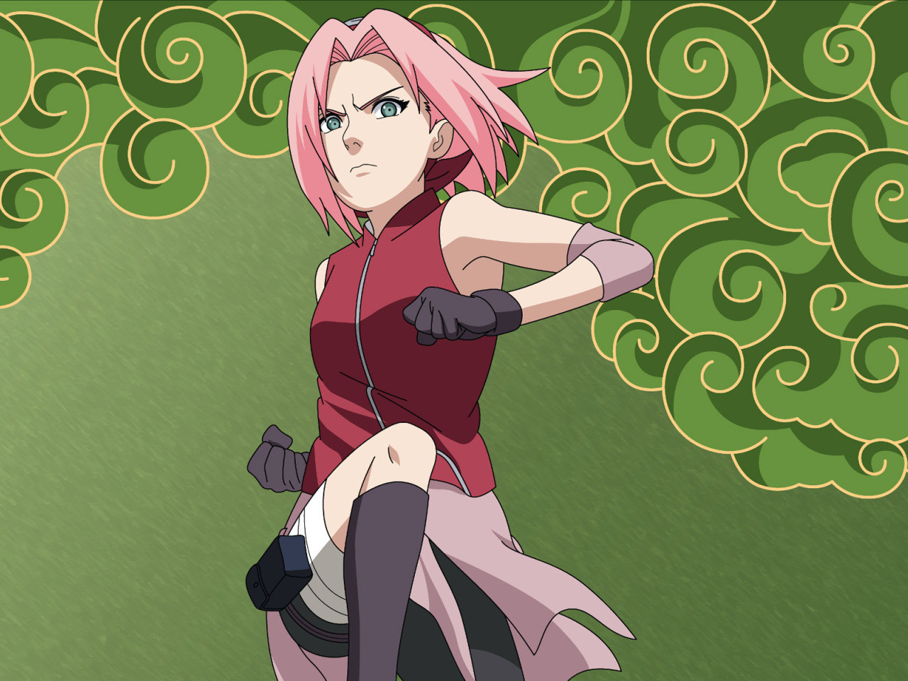 Скачать обои наруто, Sakura, Haruno, Naruto, сакура, прыжок, розовые  волосы, кулаки, раздел сёнэн в разрешении 1280x960