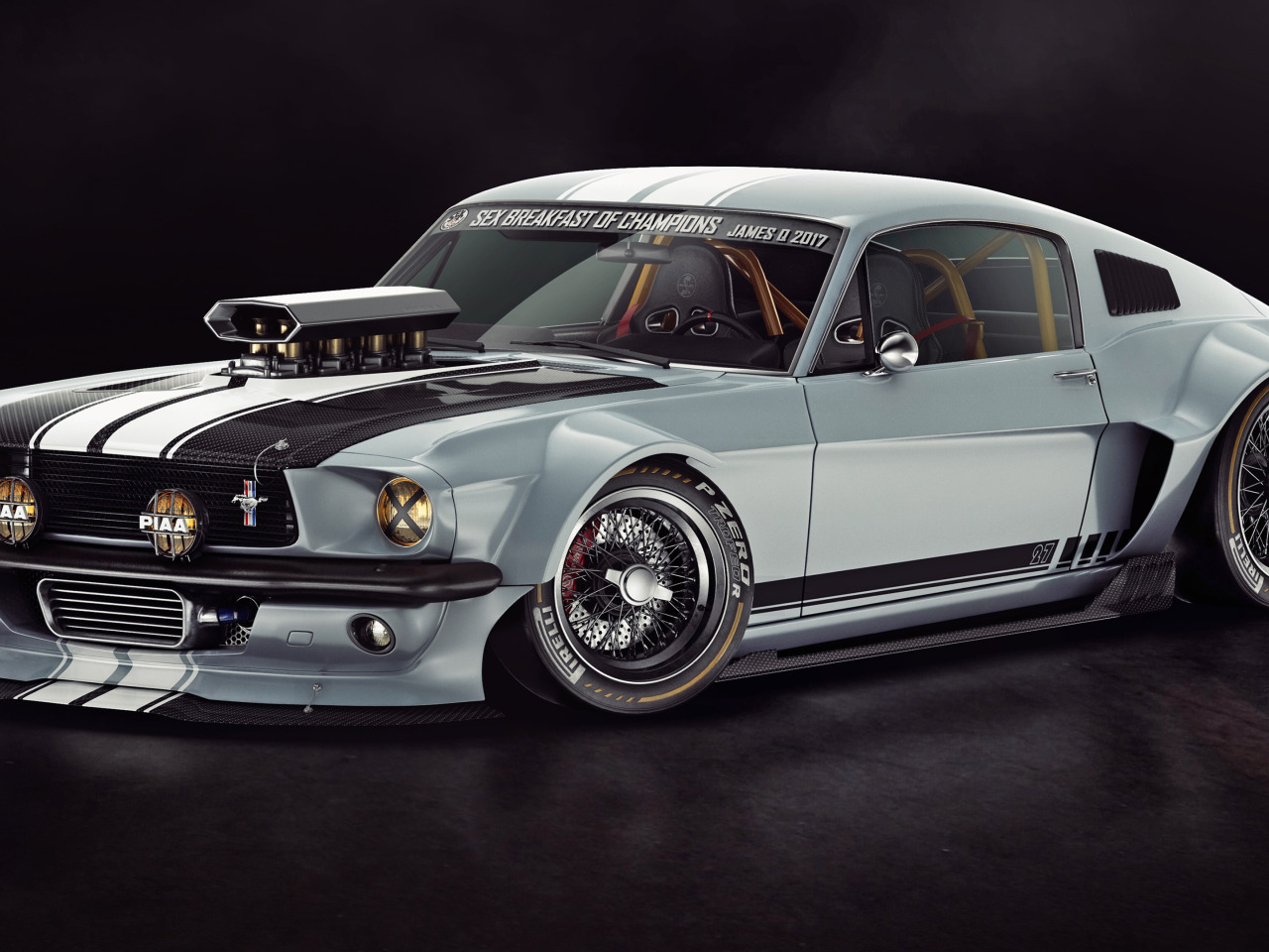 Скачать обои темный фон, Ford Mustang, 1965, Tuning, Форд Мустанг, dark  background, раздел ford в разрешении 1280x960