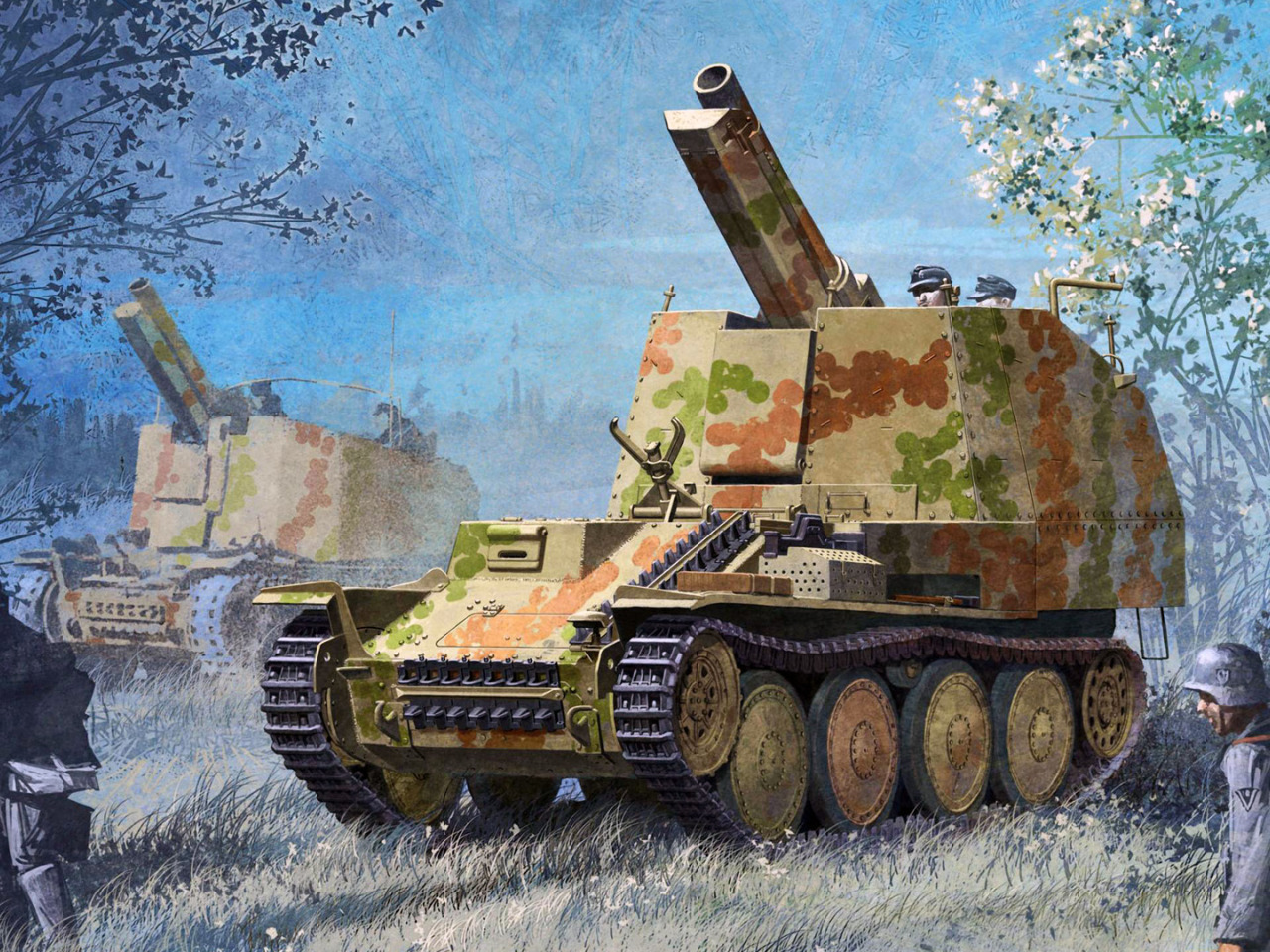 Скачать обои рисунок, арт, сверчок, самоходная гаубица, Panzerhaubitze,  Grille, немецкая самоходная артиллерийская установка, Sd.Kfz. 138/1 ausf.  m, раздел оружие в разрешении 1280x960