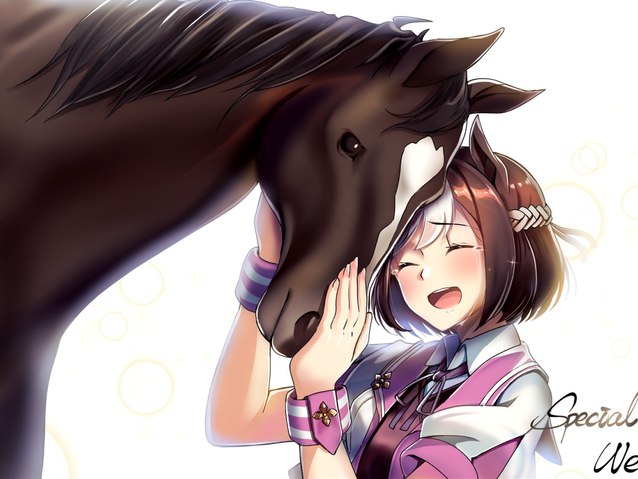 Скачать обои конь, лошадь, девочка, uma musume pretty derby, раздел арт в  разрешении 1280x960