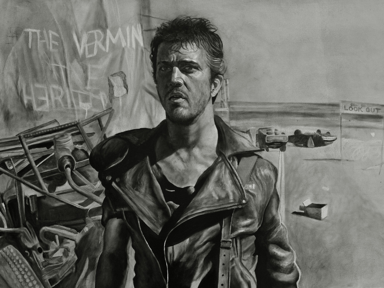 Скачать Обои Рисунок, Mel Gibson, Воин Дороги, Мел Гибсон, Mad Max.