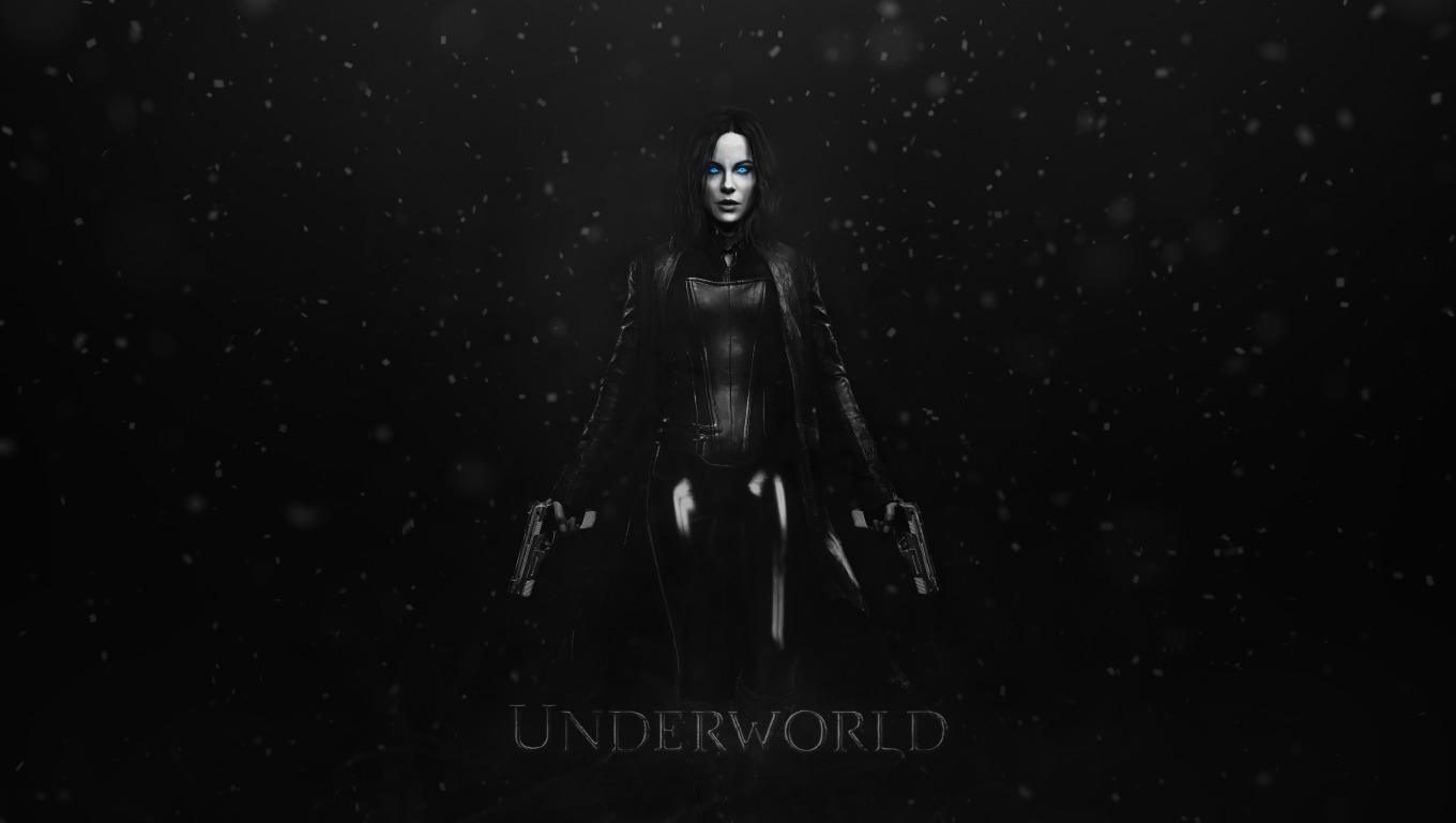 Скачать обои Глаза, Оружие, Другой мир, Underworld, Арт, Фильм, Вампир,  Пистолеты, раздел фильмы в разрешении 1360x768