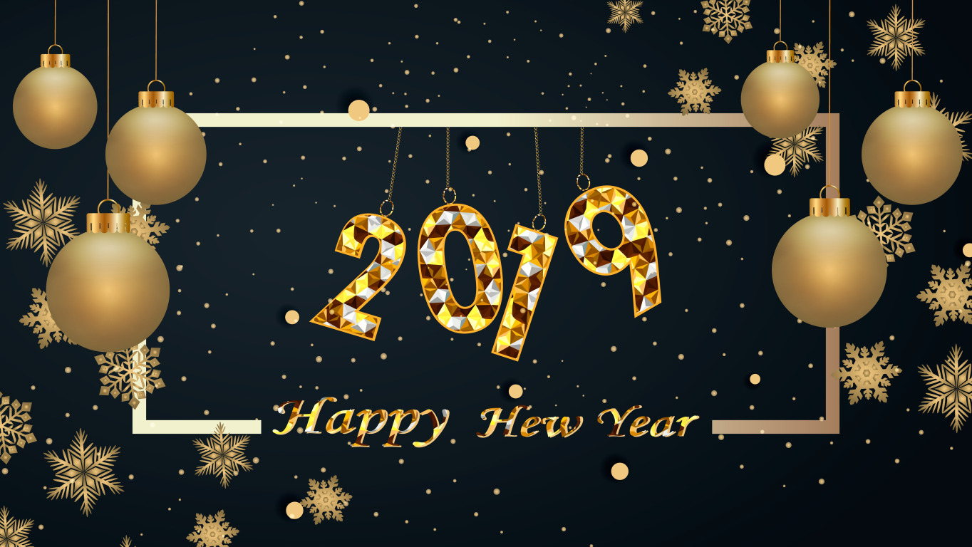 золото, шары, новый год, цифры, golden, черный фон, black, balls