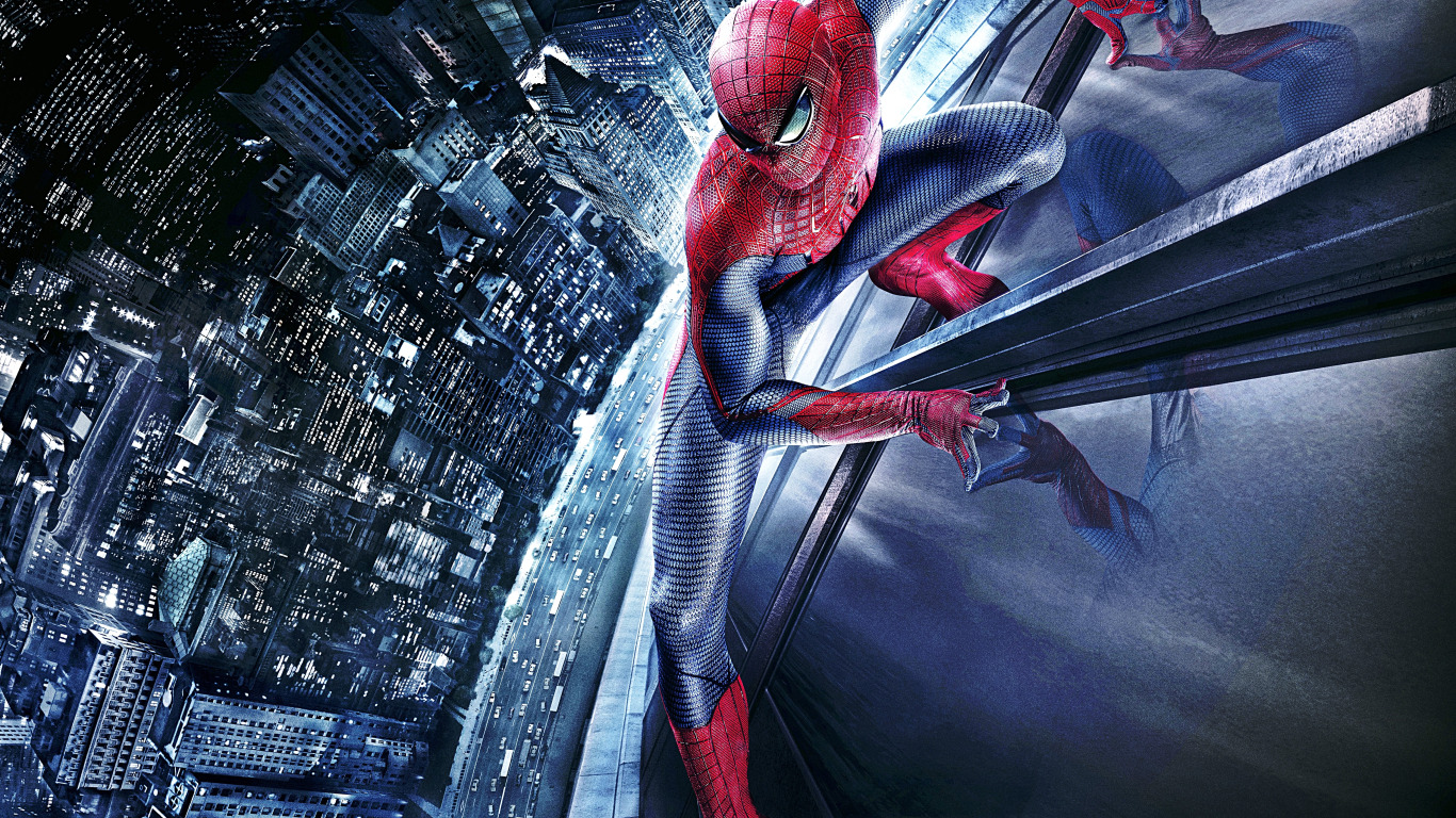 Скачать обои car, city, wallpaper, art, spider man, building, the amazing,  раздел фантастика в разрешении 1366x768