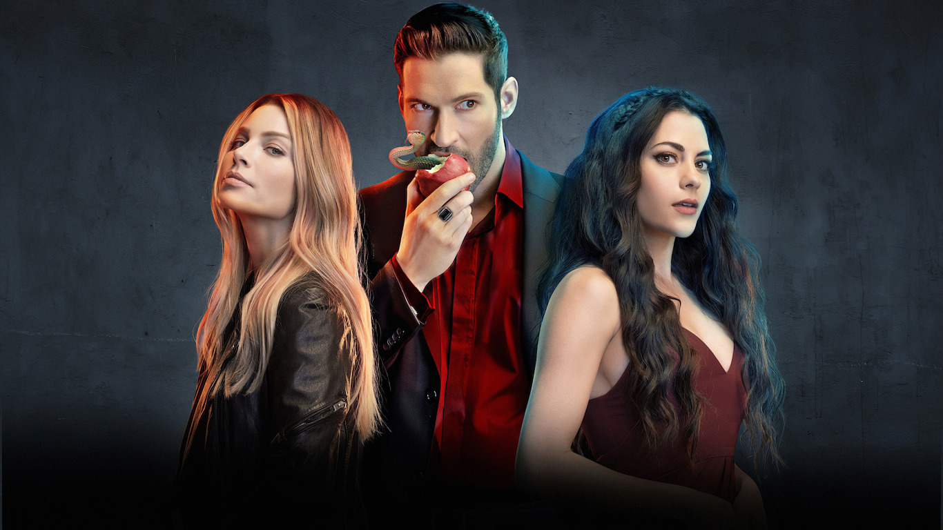 Скачать обои сериал, Inbar Lavi, lucifer, Tom Ellis, Люцифер, Том Эллис,  Инбар Лави, Dawn Olivieri, раздел фильмы в разрешении 1366x768