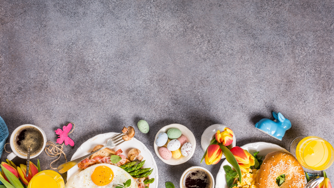 цветы, ягоды, яйца, завтрак, Пасха, тюльпаны, flowers, tulips