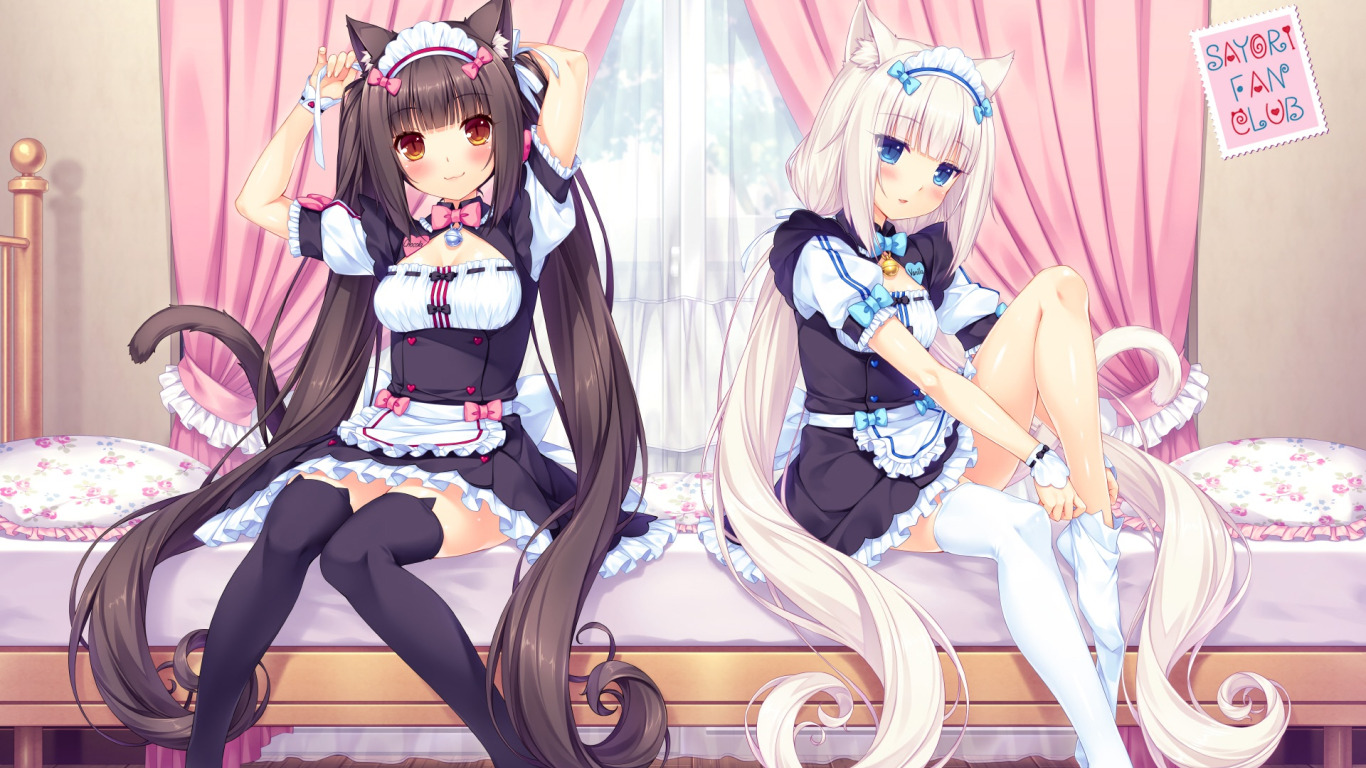 Скачать обои девушки, аниме, пара, Nekopara, раздел сэйнэн в разрешении  1366x768