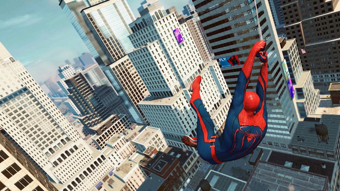 Скачать обои car, city, wallpaper, spider man, building, the amazing,  раздел игры в разрешении 1366x768