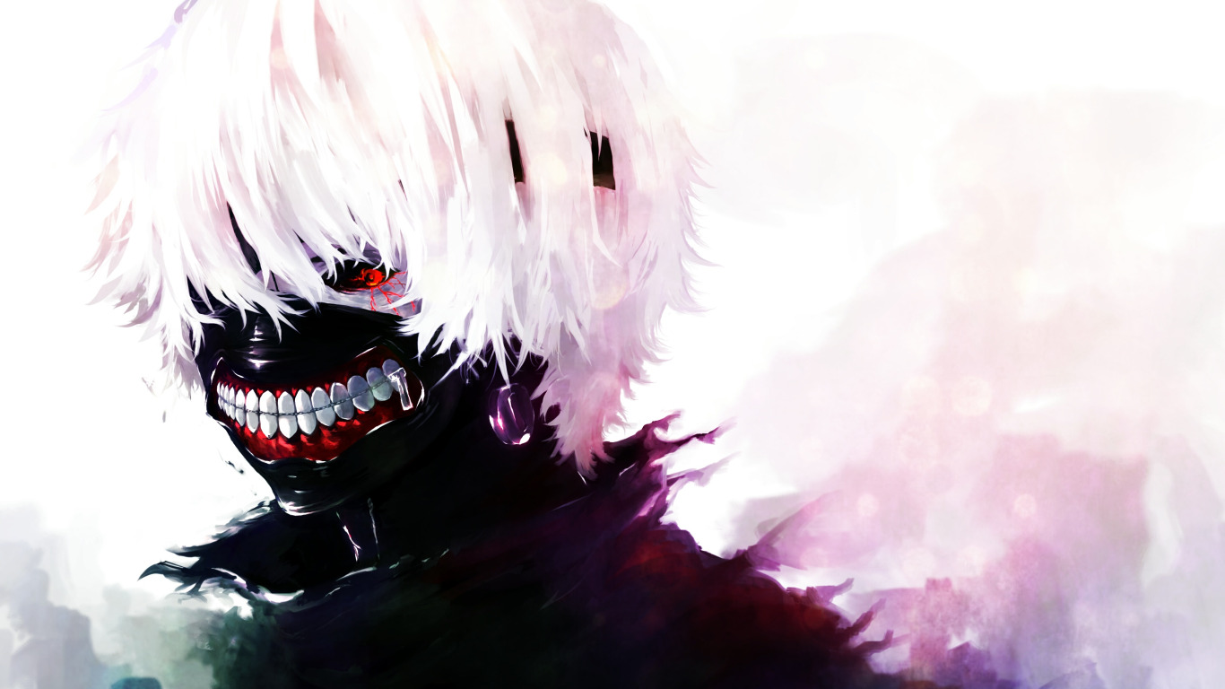 Скачать обои аниме, маска, белые волосы, anime, art, красный глаз, Tokyo  Ghoul, Kaneki Ken, раздел сэйнэн в разрешении 1366x768