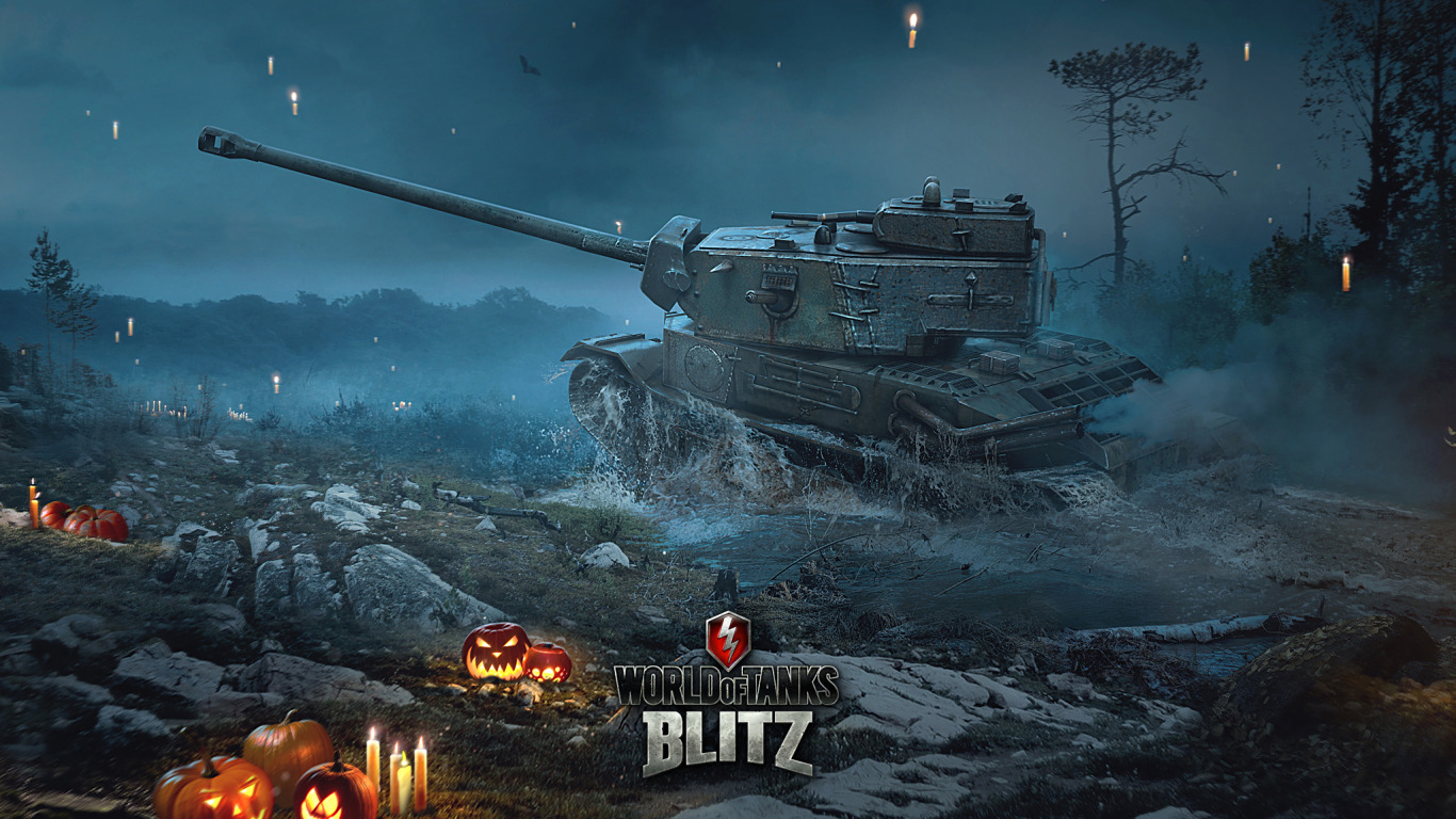 Скачать обои Хеллоуин, World of Tanks, Мир Танков, Wargaming Net, WoTB,  Blitz, WoT: Blitz, World of Tanks: Blitz, раздел игры в разрешении 1366x768