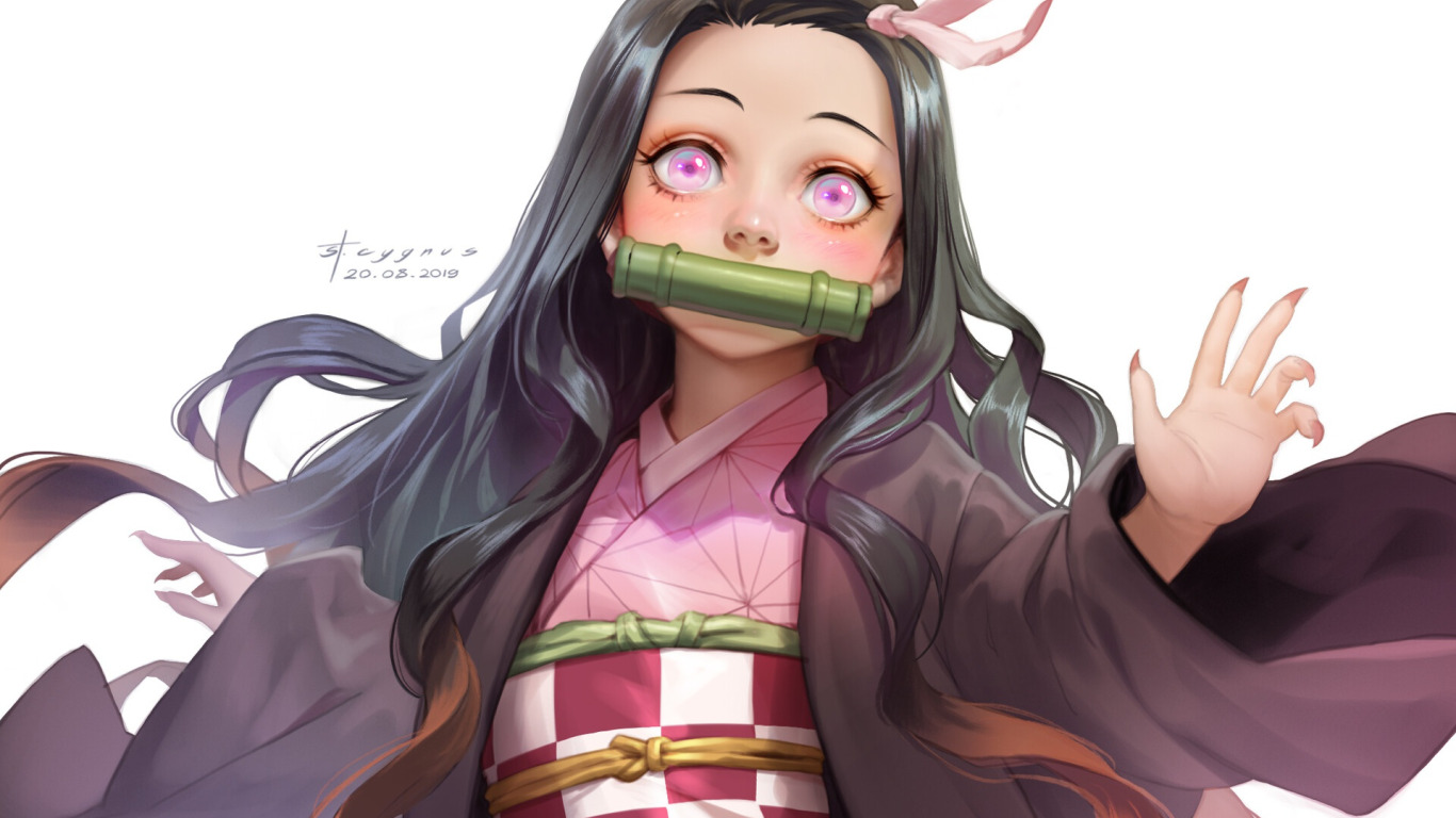 Скачать обои Девушка, Взгляд, Аниме, Арт, Demon Slayer Kimetsu no Yaiba,  раздел сёнэн в разрешении 1366x768