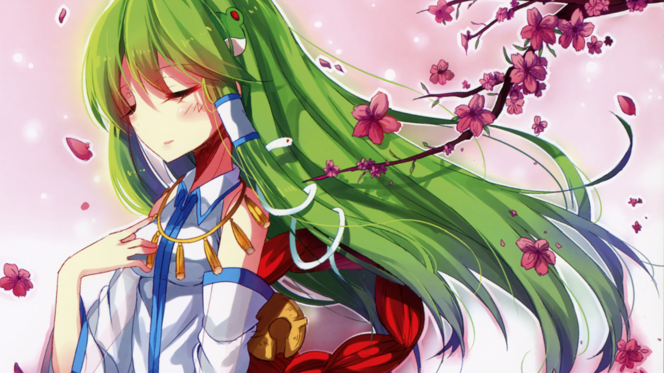 Sakura green. Touhou арты. Арт в японском стиле в зелёных цветах. Юки она Тоухоу.