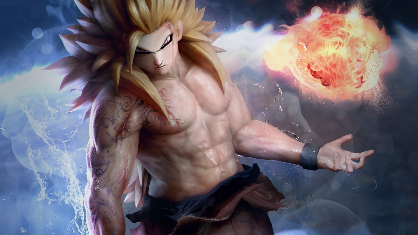 Скачать обои light, fire, flame, game, anime, water, power, man, раздел  сёнэн в разрешении 1366x768