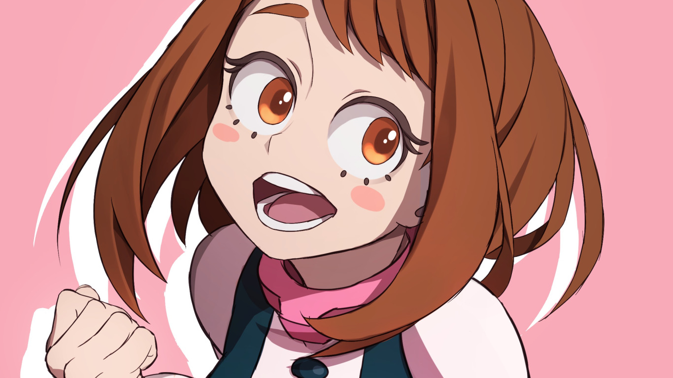 улыбка, розовый фон, Моя геройская академия, My Hero Academia, Boku No Hero ...