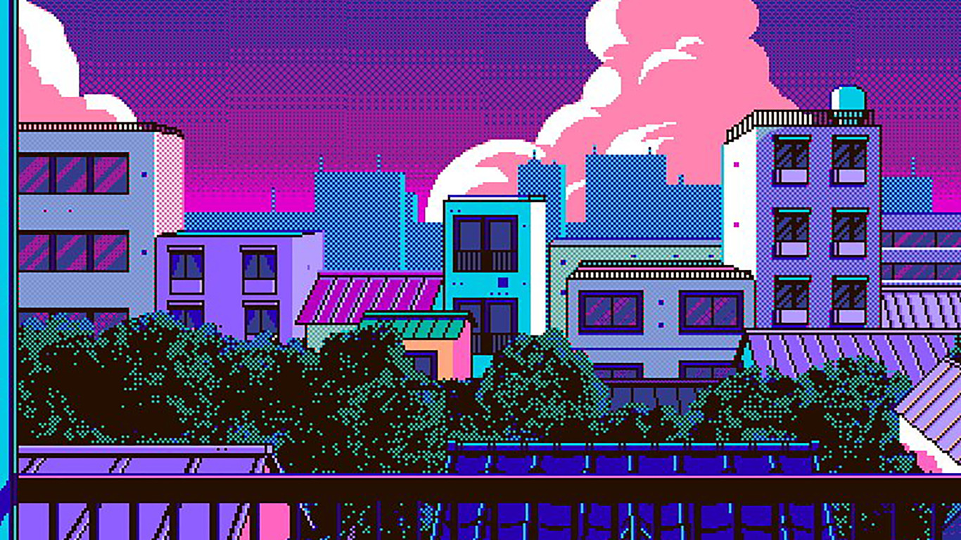 Скачать обои city, anime, 8-bit, раздел город в разрешении 1366x768