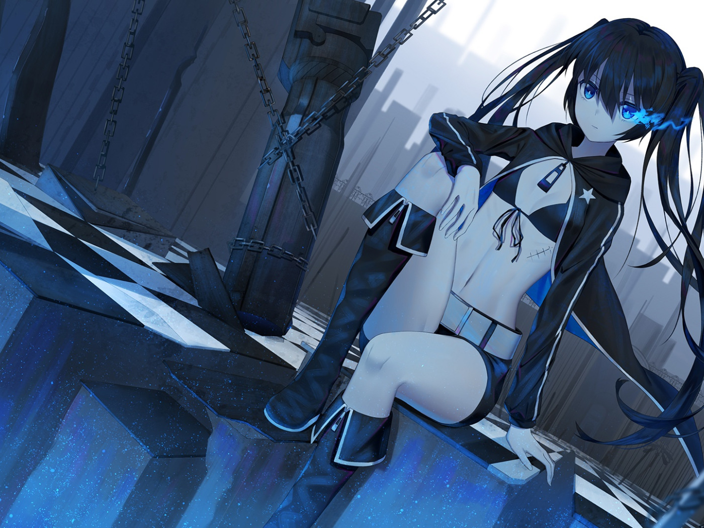 Скачать обои Девушка, Аниме, Арт, Black Rock Shooter, Стрелок с чёрной скалы,  раздел сёнэн в разрешении 1400x1050