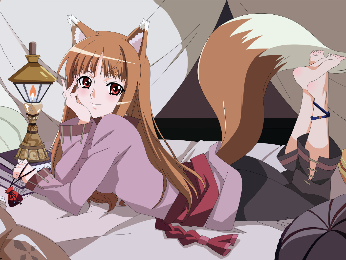 Скачать обои хвост, уши, spice and wolf, волчица и пряности, холо, хоро,  раздел прочее в разрешении 1400x1050