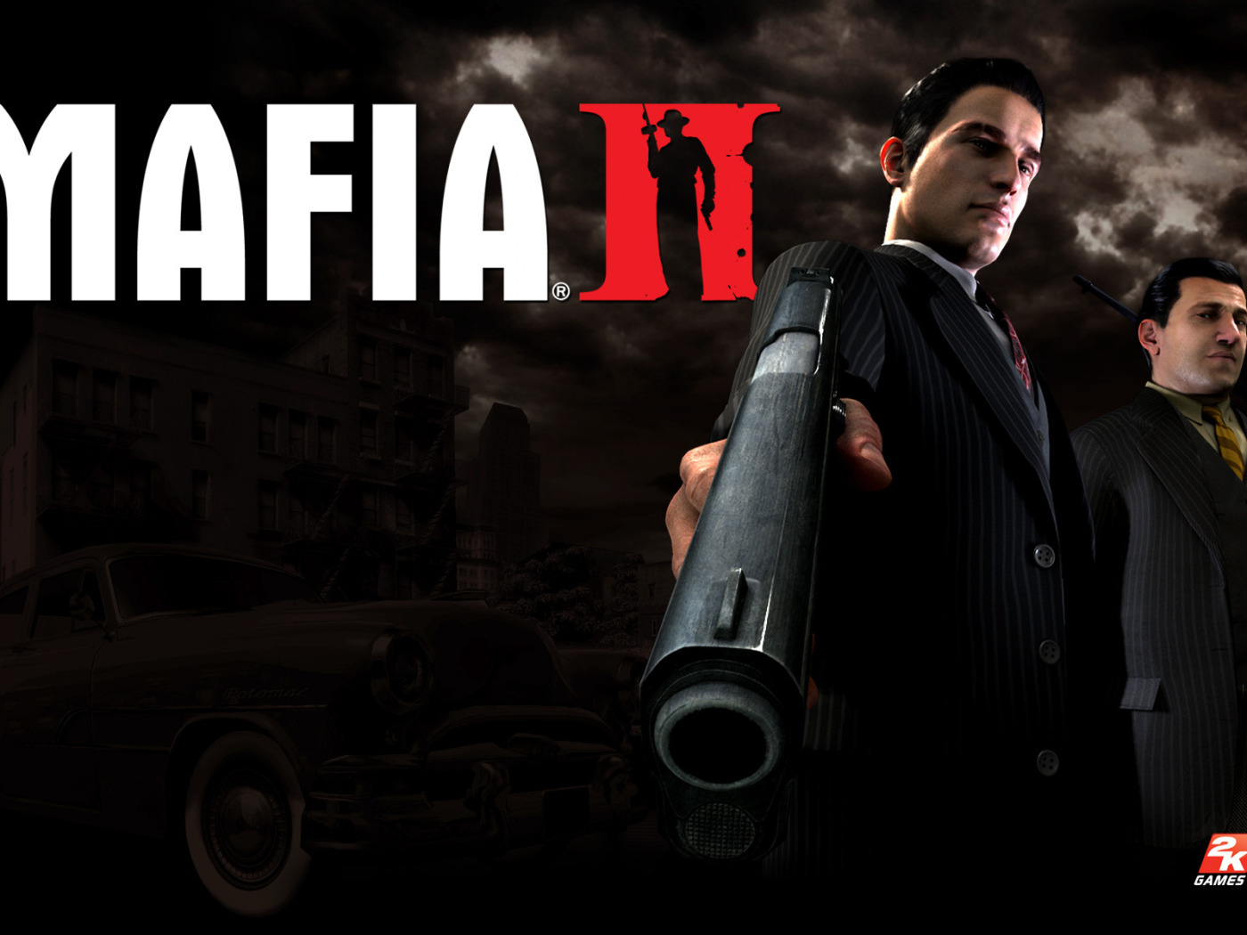 Скачать обои машина, пистолет, Мафия 2, Mafia 2, Vito Scaletta, Вито  Скалетта, раздел игры в разрешении 1400x1050