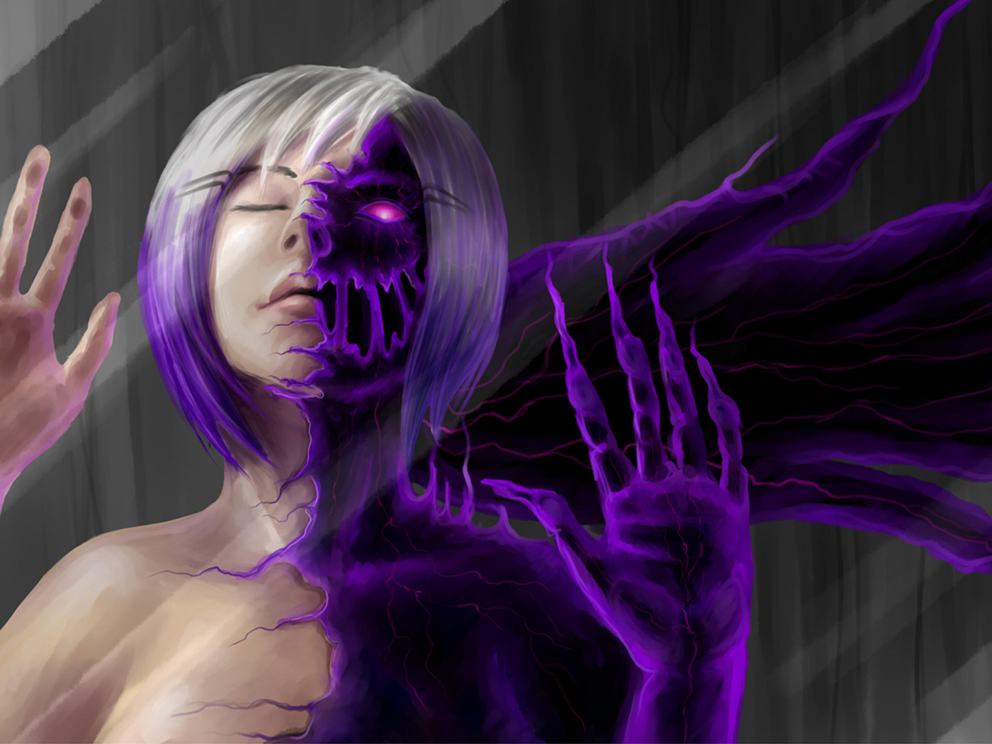 Монстры люди видят. Фиолетовый демон. Темные арты. Фиолетовая тьма.