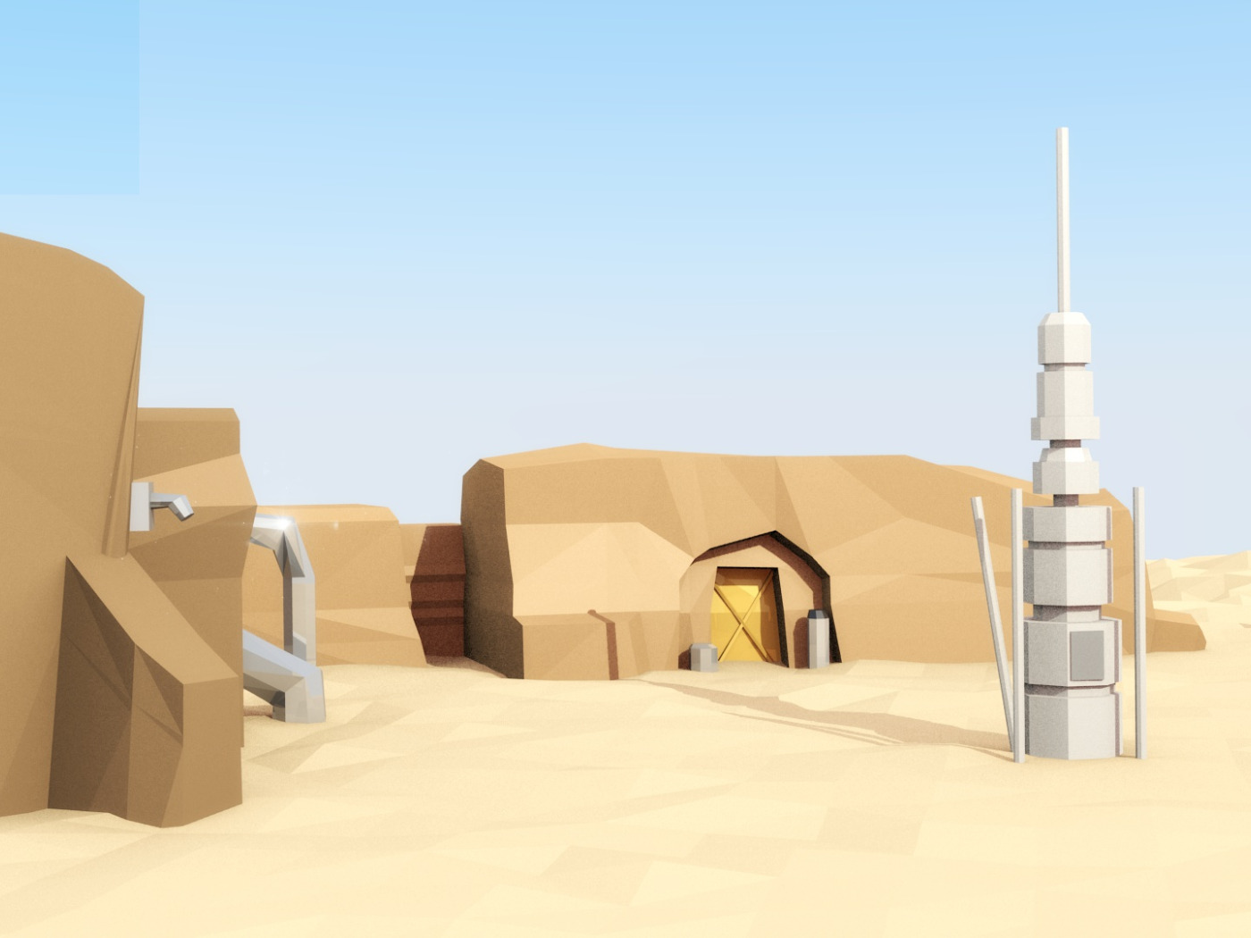 Скачать обои песок, дома, звездные войны, star wars, татуин, эпизод 1,  Tatooine, low poly, раздел разное в разрешении 1400x1050