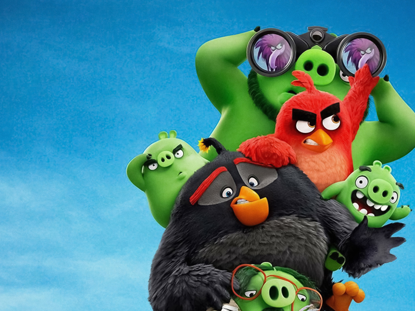 Скачать обои птицы, мультфильм, бинокль, свиньи, Movie, The Angry Birds,  раздел фильмы в разрешении 1400x1050