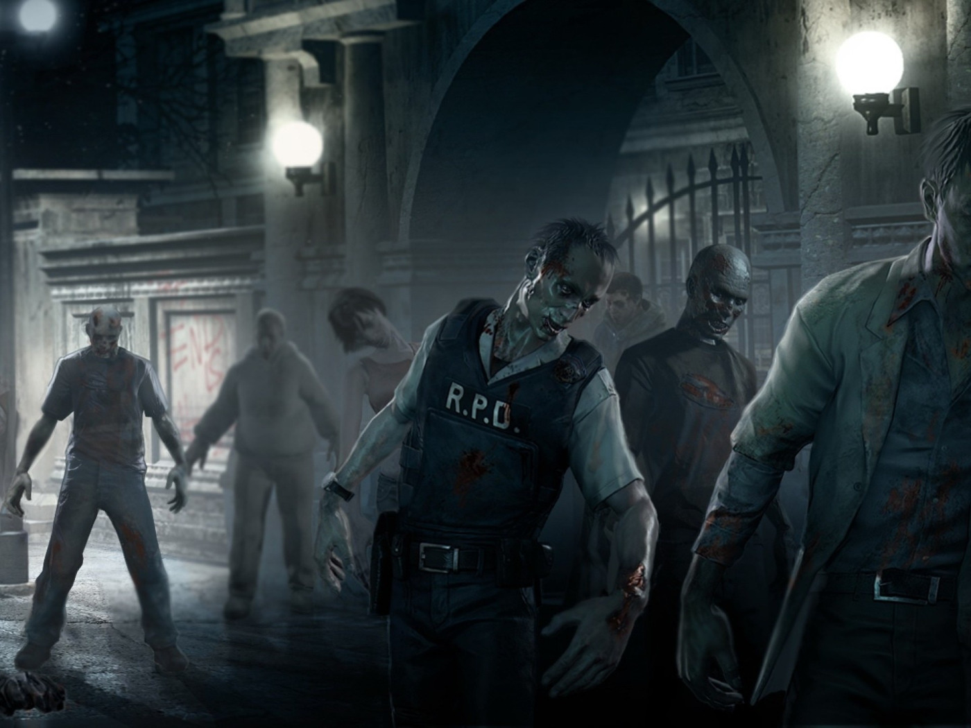 Скачать обои zombie, blood, game, undead, police, dog, Resident Evil, man,  раздел игры в разрешении 1400x1050