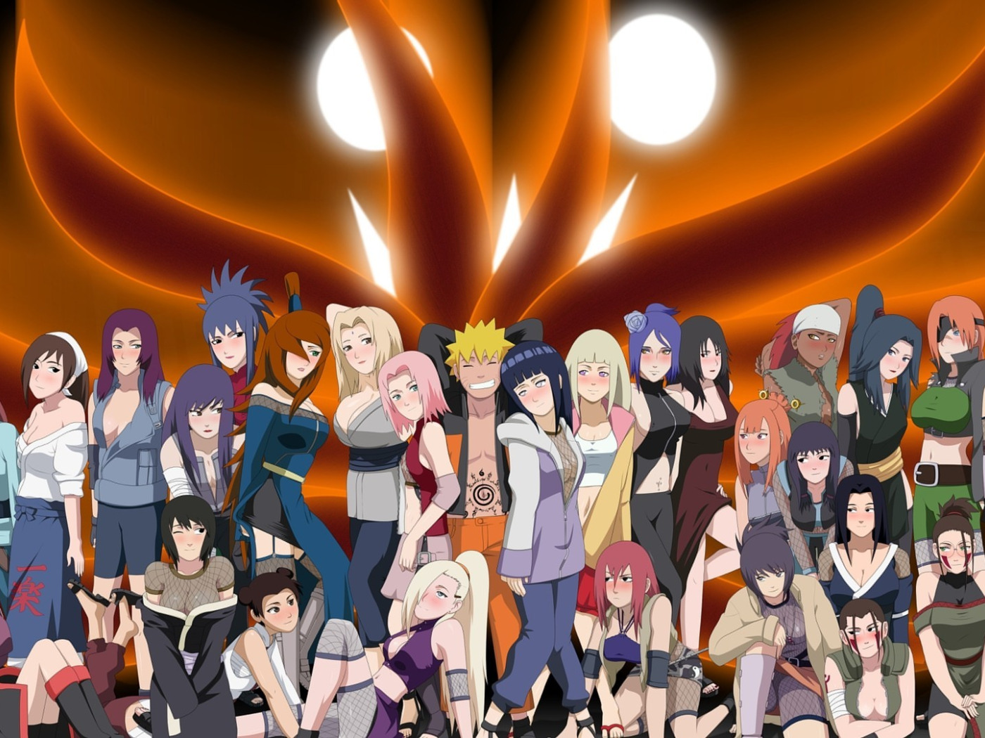 Скачать обои naruto, tail, haruno, sakura, ninjas, group, tsunade, temari,  раздел сёнэн в разрешении 1400x1050