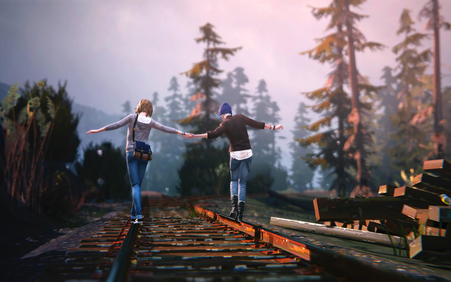 Wallpaper игра друзей. Life is Strange игра. Макс и Хлоя на рельсах. Life is Strange Макс и Хлоя на рельсах. Life is Strange железная дорога.