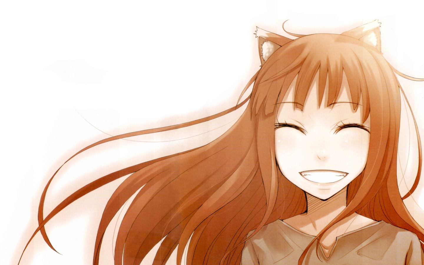 Скачать обои улыбка, арт, Аниме, Волчица и пряности, Холо, Spice and Wolf,  белый фон., раздел прочее в разрешении 1440x900