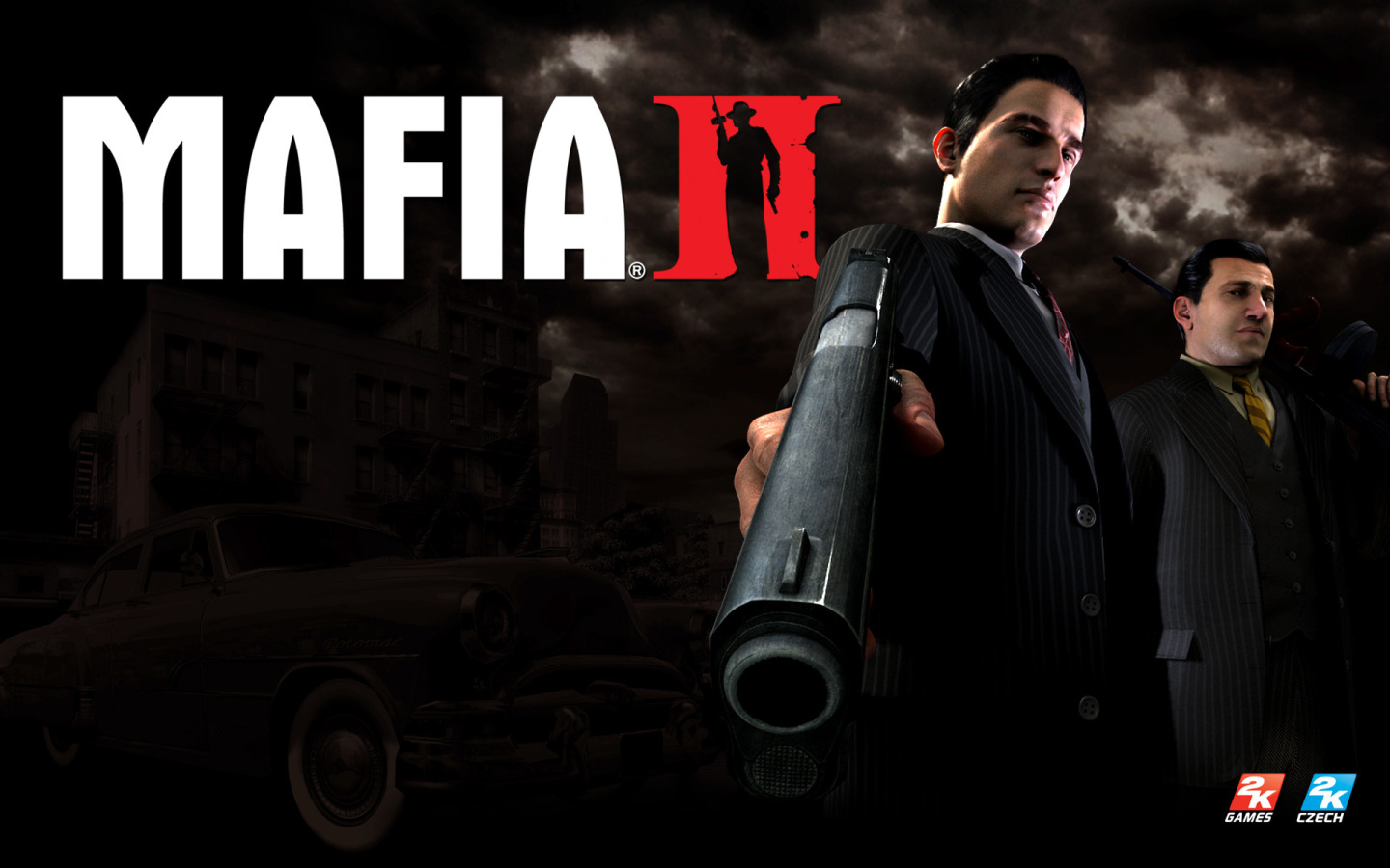 Скачать обои машина, пистолет, Мафия 2, Mafia 2, Vito Scaletta, Вито  Скалетта, раздел игры в разрешении 1440x900